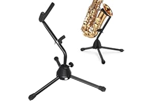 AGATIGE Alto Saxophone Stand, Metal Foldable Support Rack for Alto Sax, Adjustable Alto Tenor Saxophone Tripod Stand, Foldable Alto Tenor Saxophone Stand Saxophone Holder Rack