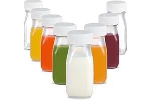 LIMILI Glass Shot Bottles with Lids, 8 pack 100ml Small Glass Bottles with Lids, Dairy Reusable Mini Milk Bottles Clear Glass Juice Bottles Drinking for Homemade Beverages Picnics Travel School