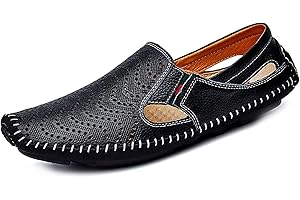 ASIFN Mocassins en Cuir pour Hommes Chaussures de Conduite Légères Perforées et Respirantes Chaussures de Bateau Plates Mocassins Extérieur