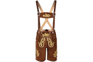 Bavarianland Men,s Lederhosen Real Suede Leather with Matching Suspenders Shorts (UK 36 inch/EU 52, Brown)