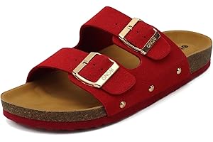 ONCAI Mules Sandalias para Hombre con Punta Abierta, Cuero Cómodas de Playa con Hebilla Zuecos Sandalias para Hombre Verano Zapatillas de corcho para Caballeros