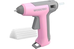 WORKPRO Cordless Glue Gun 3.6V with 20pcs Glue Sticks (7x100mm) | Fast Preheating Hot Glue Gun with 2500mAh Lithium-ion Battery | Automatic-Power-Off Glue Gun for Crafting with Indicator Lights | Pink