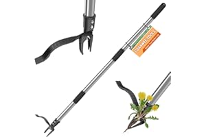 GOXAWEE 46" Herramienta para arrancar malas hierbas, herramienta manual para arrancar malas hierbas de pie, diseño de 4 garras de acero y plataforma para los pies, elimina fácilmente las malas hierbas