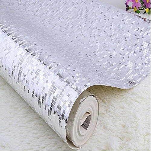 HANMERO Wallpaper Luxury Gold Foil Mosaic Background Flicker Wall Paper Modern Roll/hotel Ceiling/Decorative Wallpaper Roll 0.53m(20.86")*10m(32.8')=5.3㎡(57sqfeet) - Silver