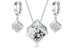 Crystalline Azuria Zirkonia Kristalle Rhombus Schmuck-Set Halskette Anhänger Ohrringes 18ct Weiß Vergoldet Schmuck-Set für Damen und Mädchen