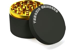 TEEQZIO Pollen Grinder Crusher Ø 75 mm aus Aluminiumlegierung mit 4-Teilig, für Spice, Kräuter, Gewürze, Herb, Kaffee mit Pollen Scraper und Pinsel (Schwarz & Gold)