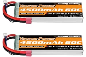 YOUME POWER Youme 2S LiPo Akku, 7.4V RC Lipo Akkus 4500mAh 60C mit Dean-Style T Anschluss für RC Heli Flugzeug Quadcopter Hubschrauber Multi-Motor Hobby DIY Teile(2 Packungen)
