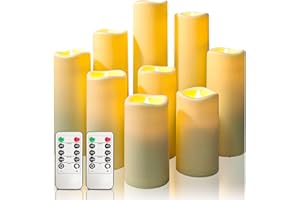 OSHINE Wodoodporna bateria Bezpłomieniowe świece LED: zestaw 9 świec z tworzywa sztucznego sterowanych diodami LED, pilot zdalnego sterowania, jazda na rowerze 24-godzinny timer, zewnętrzne migające świece