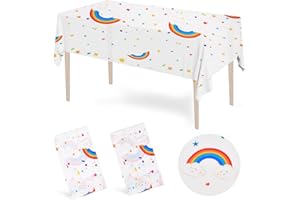 Volumoon 2 Stück Tischdecke Regenbogen, Wasserdicht Kunststoff Tischtuch, Einweg Plastik Tischdecken, Niedliche Tischdeko, für drinnen und draußen Picknick Kinder Geburtstag Babyparty, 130 x 220cm