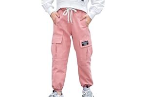 XINYUNZU Cargo Hose Mädchen Baumwolle Jogginghose mit Taschen Elastische Taille Cargohose Kinder Sweatpants Casual Outdoor Hosen für 8-16 Jahre Alt Teenager Mädchen Cargohosen