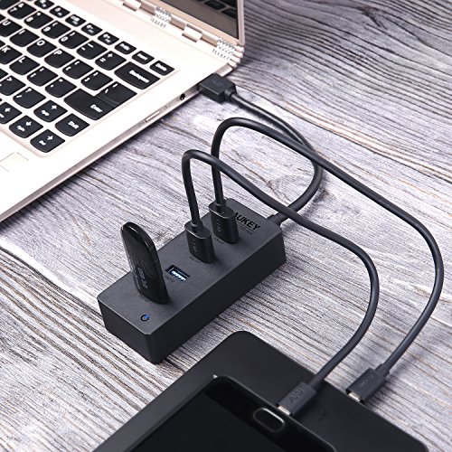 AUKEY USB 3.0 HUB 4 Port Schwarz für Apple MacBook, MacBook Air, MacBook Pro, Mac Mini, iMac, MacPro, Windows Laptops und Ultrabooks, sowie PCs und weiteren USB 3.0 kompatiblen Geräten - 4