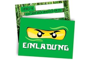ZETTMANN® 12 Premium Einladungskarten Kindergeburtstag Junge - Karten Set mit Ninja Motiv - Einladungskarten Geburtstag - hochwertige Einladungskarten (Grüner Ninja)