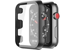 YoLin [2-Stück] Mit Glas Ultradünne Displayschutz Kompatibel mit Apple Watch Series 3 42mm, PC All-Around Schutzhülle für iWatch 42mm (2 Schwarz)