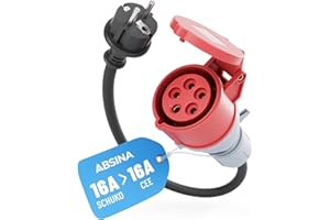 ABSINA Adapter Schuko Stecker auf CEE Kupplung - Schuko auf CEE 16A 5-polig mit 60 cm Kabellänge & IP44 Schutz - Schuko auf CEE als Elektroauto Zubehör – Adapter 230V
