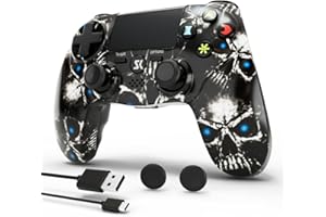 MUZELI Mando para PS4 Inalámbrico Controlador multiplataforma compatible con PS4/Pro/Slim/PC/iOS/Android/MacOS con Doble Vibración/Panel Táctil Sensible/Conector de Audio de 3,5 mm(Cráneo)