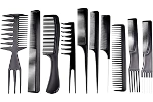 TCPENG® 10 PCS Hair Combs Set Hair Stylists Professional Styling Comb Set, Anti-static Barber Comb Hair Dying Accessories Men Women Salon & Home(10 Black Set)