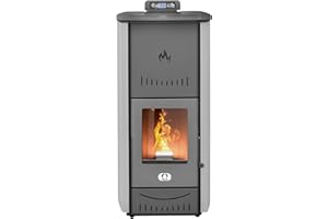 STUFE A PELLET ITALIA SRL- Nowy Jork 22 KW, Kuchenka na pellet, Kuchenka wodna, Ogrzewa do 140 mkw, 5 Poziomów Mocy, Programowalny, Szary