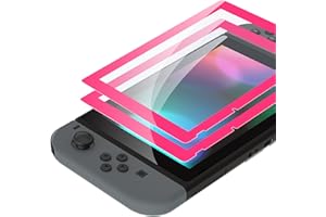 eXtremeRate Verre Trempé pour Nintendo Switch, Protection d'écran pour Switch Anti Rayures et Empreintes Digitales HD Transparent sans Bulles Incassable avec Rose Vif