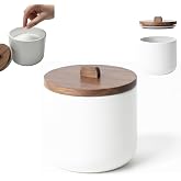 Hermetic Kitchen Salt Shaker with Acacia Wood Lid, 11.5 x 12 cm, White | CURVE Series Multi-Purpose Salt Sugar Spice Jar Spic