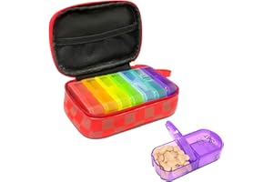 Shudyear Weekly Pill Organizer PU Leather case 2 Times a Day, 7 Day AM/PM Pill Case Portable Travel Pill Box with Storage Bag for Hold Vitamins, Supplements, Medications and Fish Oils (red)