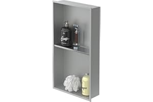 LuxeBath Niche de Douche Encastrée Murale Double, 30x60x10 cm, en Acier Inoxydable, Argent, Étanche, Étagère avec Cadre Salle de Bain, Encastrable, Rangement Articles Toilette, Matériel Montage