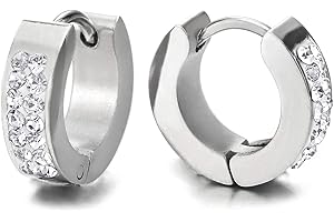 COOLSTEELANDBEYOND 2 Colore Oro Orecchini a Cerchio con Zirconi, Orecchini da Uomo Donna, Acciaio Inossidabile