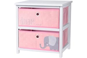 URBNLIVING Mesita de noche de madera MDF con 2 cajones para niños, niñas y niños, mueble de dormitorio (elefante rosa)