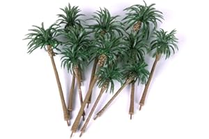ANCLLO 15 piezas de árbol de coco Ature modelo de árbol de plástico artificial,Modelo De Palmera De Coco,para manualidades, paisaje 3D, Para El Modelo Tridimensional De DiseñO De Mini Paisaje, Verde
