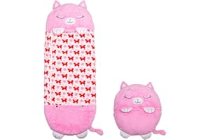 ‎MEDIASHOP Mediashop Happy Nappers Katze pink | Large 6-12 Jahre Jahre | Spielen - kuscheln- schlafen | Flauschiger Kinderschlafsack Kuscheltier, Schlafsack & Kissen - Campingschlafsack