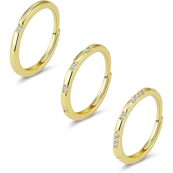 BelleVive 15-delige set met stevige zilveren ringen voor dames, 14-karaat verguld, dikke koepel, stapelbare open ringen, trendy, delicate, minimalistische sieradengeschenken, zilver