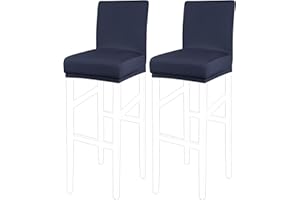 PiccoCasa Set of 2 Bar Stool Covers with Elastic Bottom, Stretch & Removable Dining Chair Covers for Pub Counter - Spandex Height Side Chair Covers Protector Slipcovers Dark Blue