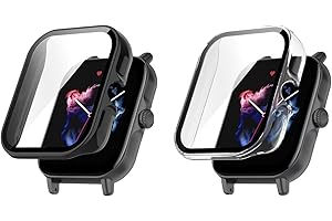 TUTUO [2 Stück Hülle Kompatibel mit Amazfit GTS 3 Schutzhülle, Rundum Hülle mit Displayschutzfolie, Flexibles TPU Vollschutz Cover, Anti-Kratz Hülle Schutzfolie - Transparent + Schwarz