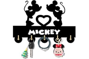 QIANGGE Mickey Mouse Schlüsselhaken Disney Schlüsselhalter Selbstklebende Schlüsselleiste für Eingang, Küche, 5 Haken Schwarz Heavy Duty 2,7 kg, Mickey Wall Haken Geschenke für Disney Liebhaber