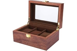 ZYYINI Drewniane pudełko na zegarek z 3 kratami, etui na zegarek, pudełko do przechowywania zegarków, etui na zegarek, etui na zegarek, etui na zegarek, pudełko na zegarek, przezroczyste okno, antypoślizgowe pudełko do przechowywania zegarków