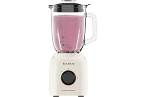 Taurus - Batidora de Vaso Potente 1500W | 21.500 rpm | Jarra Cristal 1,5L | Cuchillas Acero Inoxidable | Función Pica Hielo | 2 Velocidades + Turbo | Seguro | Diseño Vintage