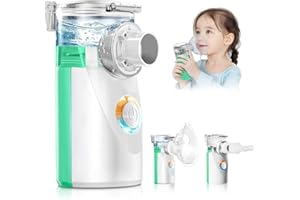 NEEMOSI Aerosol per Bambini e Adulti – Inalatore Nebulizzatore per Neonati a Ultrasuoni contro Raffreddore, Macchina per Aerosol con 2 Maschere e Boccaglio, Batteria non inclusa (Verde)