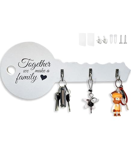 Portachiavi In Legno A Forma Di Casa Per Coppia E Famiglia – 4 Posti Bianco/legno, Regalo Originale Per Natale E San Valentino