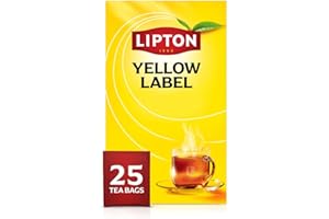 Lipton, Thé Noir Yellow Label, Origine Kenya, Goût Riche et Equilibré, Thé Noir 100% d'Origine Naturelle, Vitalité, 25 Sachets