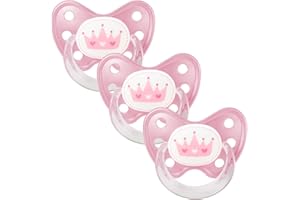 dentistar Silicone Soother Set of 3 - Size 3, from 14 Months - Tooth and Jaw Friendly Silicone Soother with Dental Step - BPA Free - Made in Germany - Crown, Pink