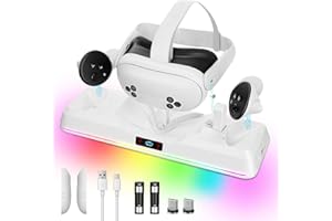 LYtech VR Charging Dock for Quest 3S Charging Stand for Oculus/Meta Quest 3S Magnetic Charging Station for VR Headset & Controllers, Quest 3S Accessories with RGB, 1800mAh Batteries, Fast Charging