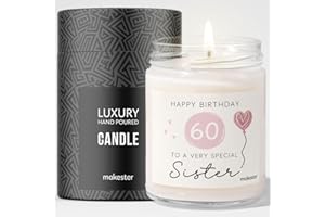 Sister 60th Birthday Gifts - Luxury Soy Wax Candle - Vanilla, Jasmine, Sugared Almond - Makester