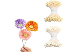 Xmart 840 pièces Pistil Mat Perle Floral Étamine Double Têtes Fleur Étamine D'étamines Faites à la Main Artificielles Jaune Blanc Crème Tête 2 mm pour Bricolage Décoration Florale