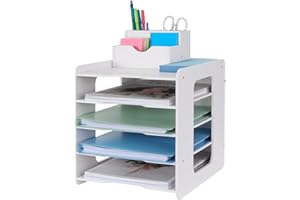 HGGZEG Organizador de Escritorio con bandejas para Cartas, Soporte para Documentos A4, para archivar Documentos en casa, Oficina, Escuela (diseño de 5 estantes)