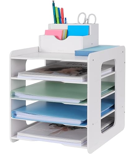 Corbeille à courrier - Noir - 4 Niveaux - Porte-stylos en métal - Organiseur de bureau