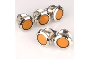 GUUZI 5pcs 12V-24V 22mm LED Metal Indicator Light Waterproof Signal Lamp with Wire(Yellow)