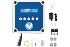Hlieeosfcn Porte Automatique Poulailler, Ouverture et Fermeture Automatiques Porte Poulailler,Capteur de Lumière Contrôle de la Minuterie avec Deux Télécommandes(Bleu)