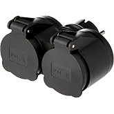 Electraline 55074, Outdoor Adapter 2 Schuko Sockets, Waterproof IP44, German Plug, Power Strip 2 Plug with Plug, Black