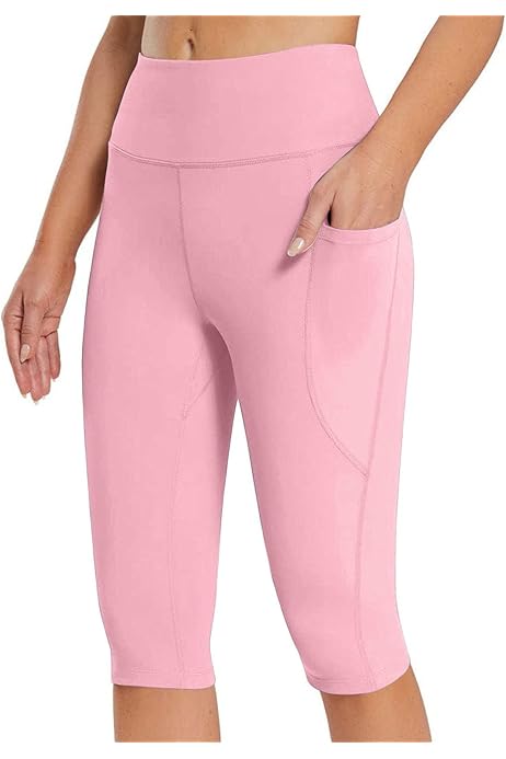 Poches Latérales Sport Legging Court Femme 3/4 Taille Haute