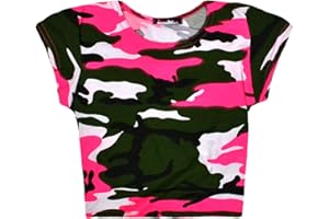 Aelstores Girls Neon Camouflage Leggings Crop Top T-Shirt New Full Length Camo Print Pants Short Sleeve Top Set Ages 5-14 Years
