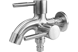 HEZHU 1/2 Zoll Premium Doppel Wasserhahn Universal Doppel Auslaufhahn Doppelventil Schlauchanschlüsse Doppelwasserhahn Kugelhahn für Garten, Waschmaschine, Regentonne, mit 1/2" Anschluss Ausgängen (L)